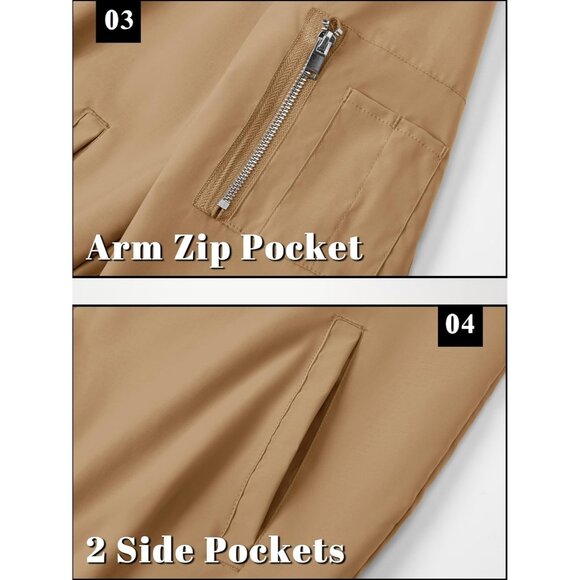 🆕Men Khaki Bomber Jacket Lightweight Casual Spring Fall Windbreaker Zip Up Coat - Picture 4 of 6